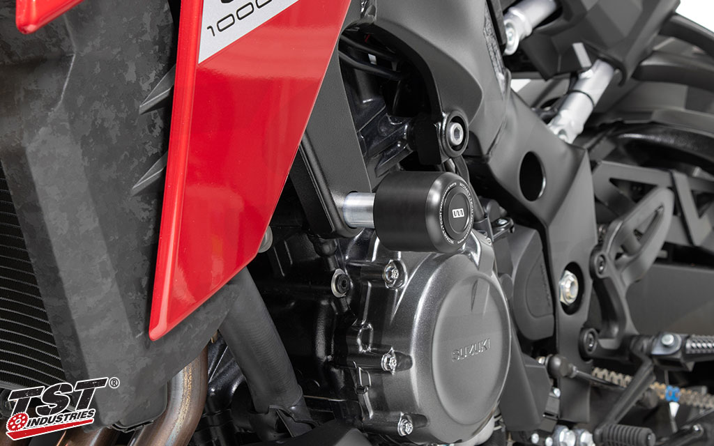 Robust delrin sliders and durable hardware provide real world protection to critical components on your Suzuki.