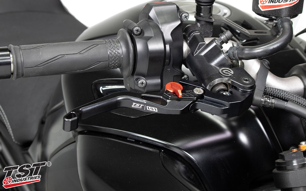 Womet-Tech Evos Shorty Levers shown installed on the Yamaha MT-10.
