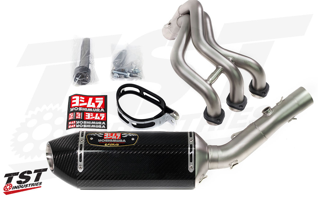What's included in the R-77 Full Exhaust (Carbon Fiber Canister Material Option Shown).