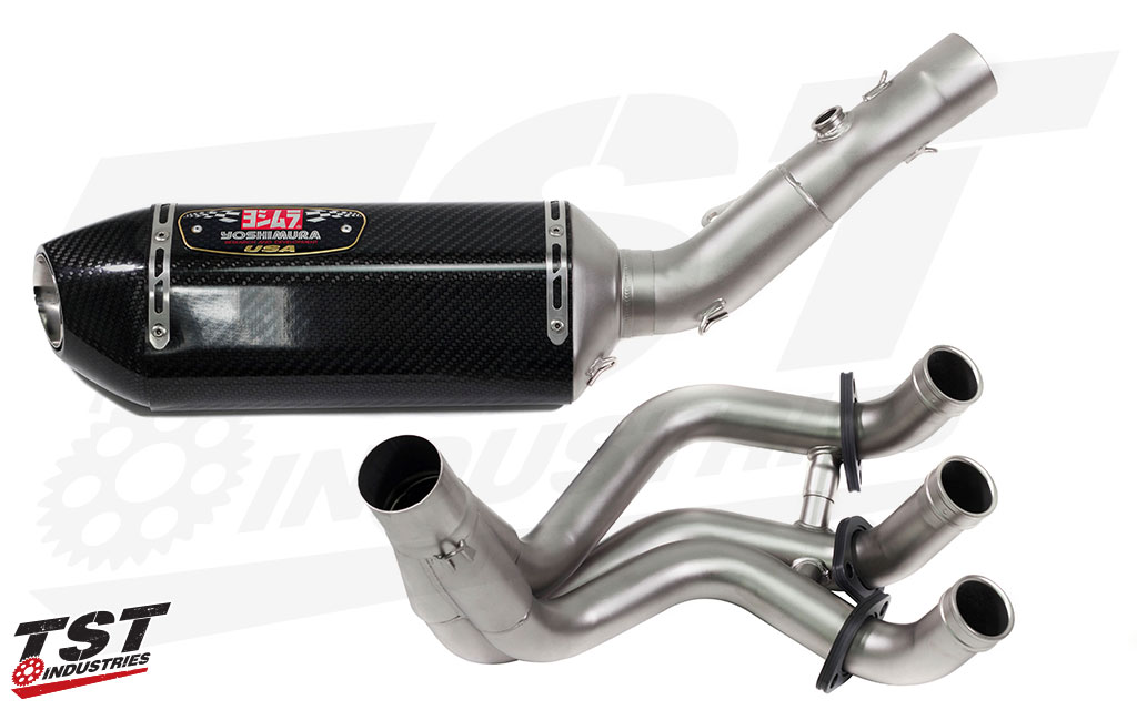 Yoshimura Carbon Fiber R-77 canister with Works Finish stainless steel headers 