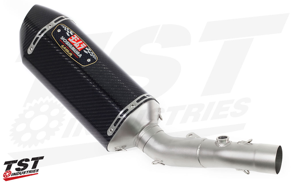 Manufactured from high grade carbon fiber and stainless steel featuring Yoshimura's exclusive Works Finish. 