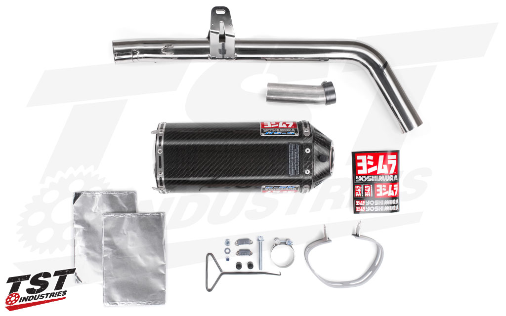 What's included in the Yoshimura RS-5 Street Slip-On. (Carbon fiber canister shown)