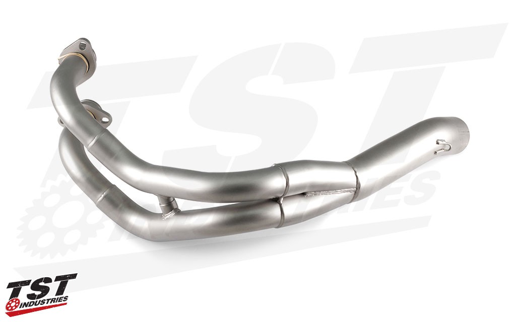 Stainless steel header and midpipe with Works Finish.