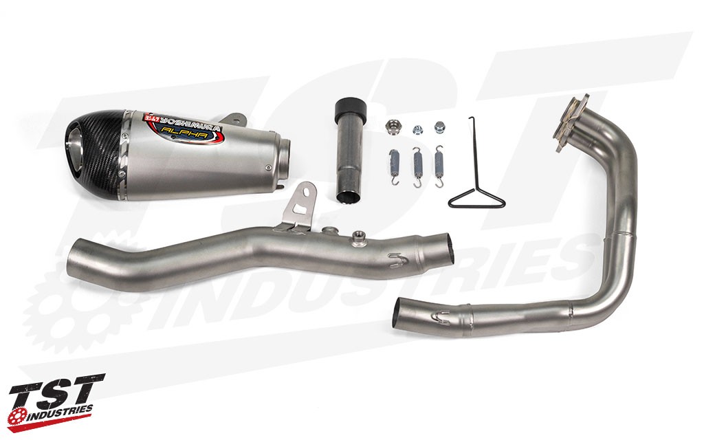 What's included in the Yoshimura Race ALPHA-T Works Finish Full System Exhaust for Yamaha YZF-R3 / MT-03.
