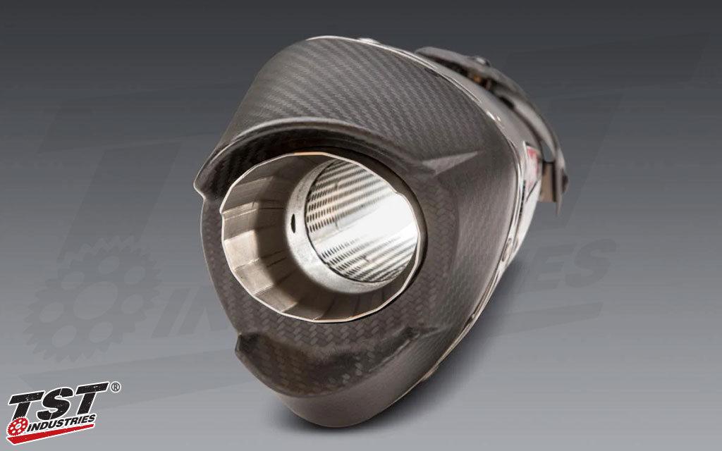 Aggressively styled AT2 canister features a carbon fiber exhaust tip.