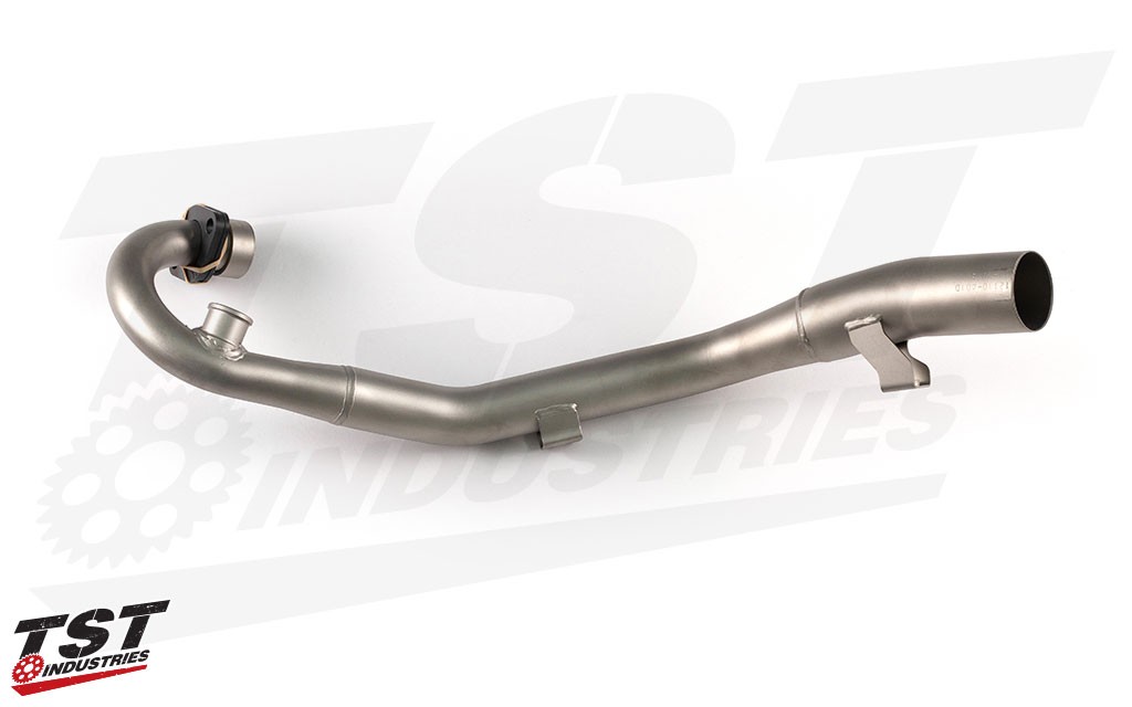 Stainless steel downpipe features Yoshimura's exclusive Works finish.