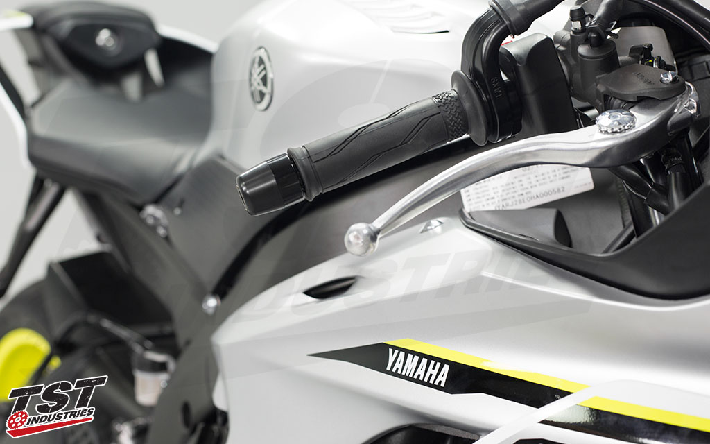 Womet-Tech Bar Ends shown installed on the Yamaha R6.
