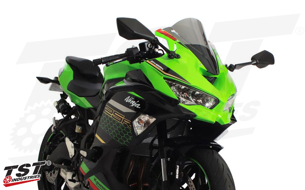 Upgrade your 2023+ Kawasaki ZX-4RR with a taller windscreen for added performance and style.