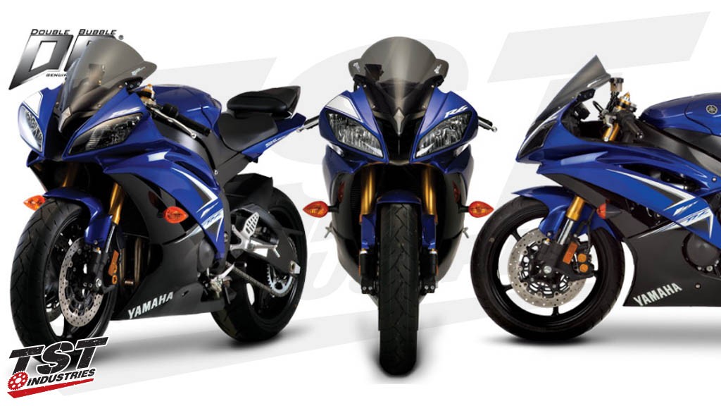 Yamaha YZF-R6 with the Zero Gravity Double Bubble light smoke windscreen.